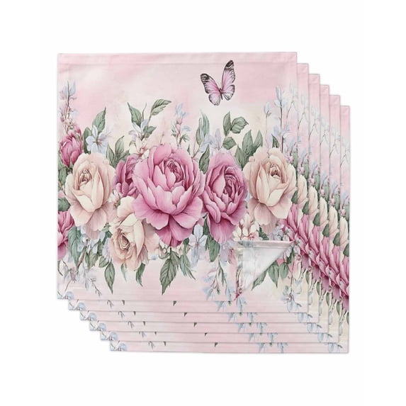 Hokiten Kitchen Dinner Napkins Set of 6 Watercolor Pink Floral Cloth Napkins Reusable Washable Table Napkins for Weddings Cocktail Parties Holiday Table Decor 20x20 Inch