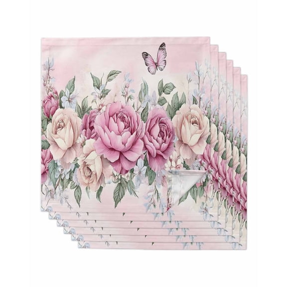 Hokiten Kitchen Dinner Napkins Set of 6 Watercolor Pink Floral Cloth Napkins Reusable Washable Table Napkins for Weddings Cocktail Parties Holiday Table Decor 20x20 Inch