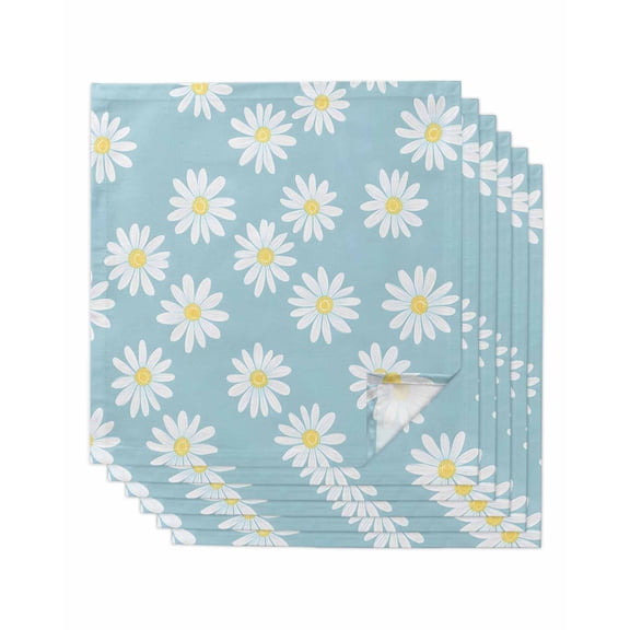 Hokiten Kitchen Dinner Napkins Set of 6 White Teal Daisy Cloth Napkins Reusable Washable Table Napkins for Weddings Cocktail Parties Holiday Table Decor 20x20 Inch