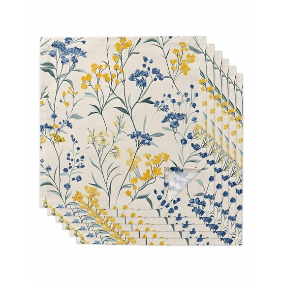 Hokiten Kitchen Dinner Napkins Set of 6 Yellow Blue Flowers Cloth Napkins Reusable Washable Table Napkins for Weddings Cocktail Parties Holiday Table Decor 20x20 Inch