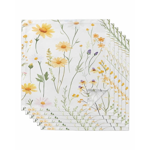Hokiten Kitchen Dinner Napkins Set of 6 Yellow Daisy Floral Cloth Napkins Reusable Washable Table Napkins for Weddings Cocktail Parties Holiday Table Decor 20x20 Inch