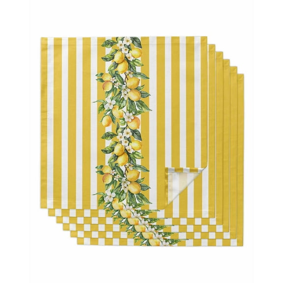 Hokiten Kitchen Dinner Napkins Set of 6 Yellow Lemon Stripes Cloth Napkins Reusable Washable Table Napkins for Weddings Cocktail Parties Holiday Table Decor 20x20 Inch