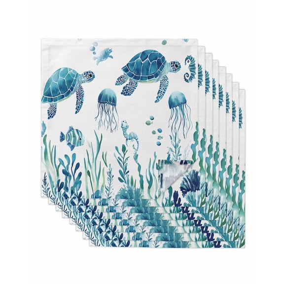 Hokiten Kitchen Dinner Napkins Set of 8 Blue Teal Sea Turtle Cloth Napkins Reusable Washable Table Napkins for Weddings Cocktail Parties Holiday Table Decor 20x20 Inch