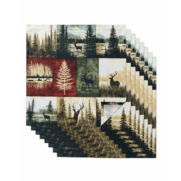 Hokiten Kitchen Dinner Napkins Set of 8 Forest Reindeer Cloth Napkins Reusable Washable Table Napkins for Weddings Cocktail Parties Holiday Table Decor 20x20 Inch