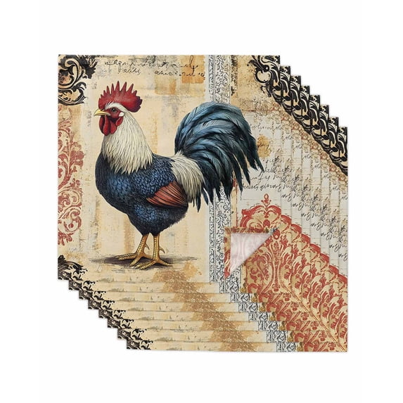 Hokiten Kitchen Dinner Napkins Set of 8 Navy Blue Vintage Rooster Cloth Napkins Reusable Washable Table Napkins for Weddings Cocktail Parties Holiday Table Decor 20x20 Inch