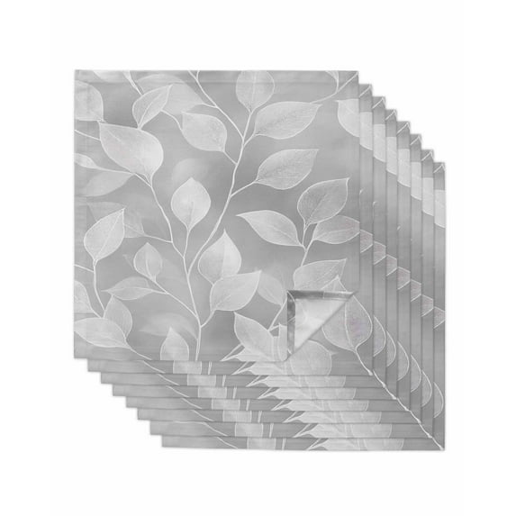 Hokiten Kitchen Dinner Napkins Set of 8 Silver Gray Leaves Cloth Napkins Reusable Washable Table Napkins for Weddings Cocktail Parties Holiday Table Decor 20x20 Inch