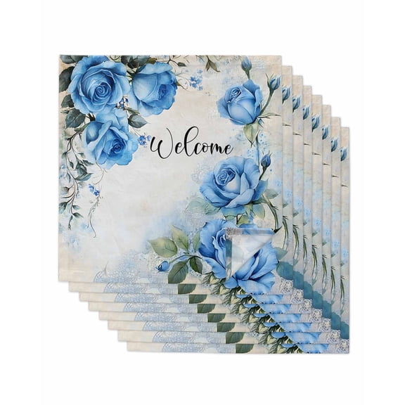 Hokiten Kitchen Dinner Napkins Set of 8 Spring Blue Rose Cloth Napkins Reusable Washable Table Napkins for Weddings Cocktail Parties Holiday Table Decor 20x20 Inch
