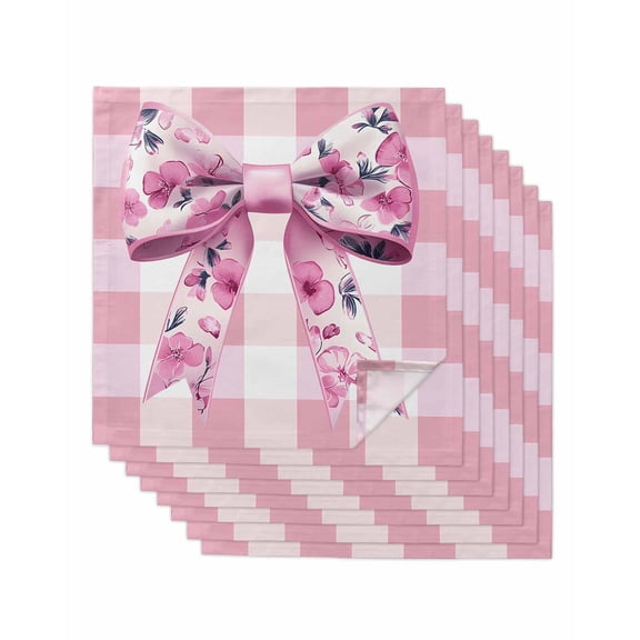 Hokiten Kitchen Dinner Napkins Set of 8 Spring Bow Flower Cloth Napkins Reusable Washable Table Napkins for Weddings Cocktail Parties Holiday Table Decor 20x20 Inch