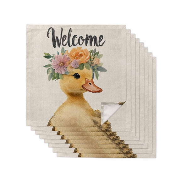 Hokiten Kitchen Dinner Napkins Set of 8 Spring Duck Cloth Napkins Reusable Washable Table Napkins for Weddings Cocktail Parties Holiday Table Decor 20x20 Inch
