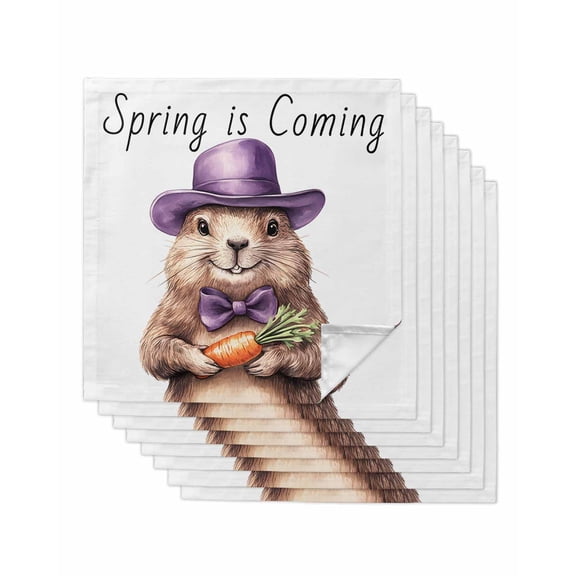 Hokiten Kitchen Dinner Napkins Set of 8 Spring Groundhog Festival Cloth Napkins Reusable Washable Table Napkins for Weddings Cocktail Parties Holiday Table Decor 20x20 Inch