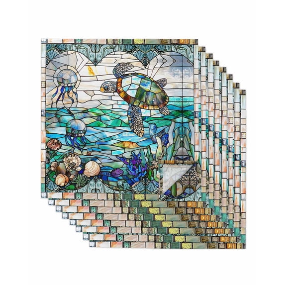 Hokiten Kitchen Dinner Napkins Set of 8 Stained Glass Sea Turtle Cloth Napkins Reusable Washable Table Napkins for Weddings Cocktail Parties Holiday Table Decor 20x20 Inch