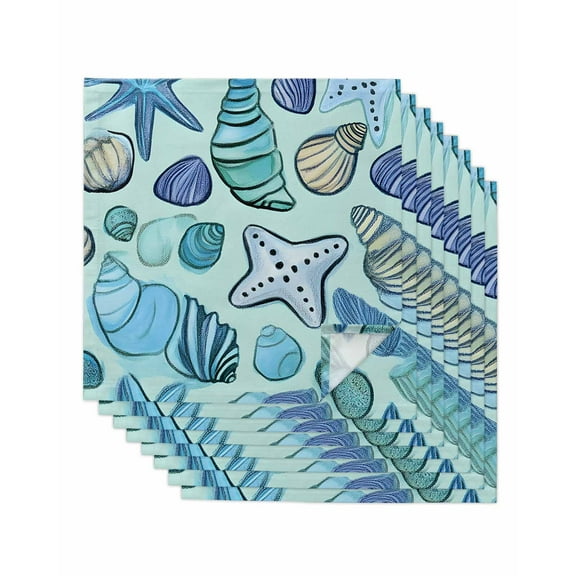 Hokiten Kitchen Dinner Napkins Set of 8 Teal Conch Coastal Cloth Napkins Reusable Washable Table Napkins for Weddings Cocktail Parties Holiday Table Decor 20x20 Inch