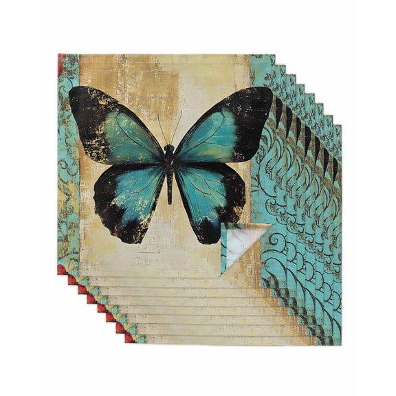 Hokiten Kitchen Dinner Napkins Set of 8 Teal Retro Butterfly Cloth Napkins Reusable Washable Table Napkins for Weddings Cocktail Parties Holiday Table Decor 20x20 Inch