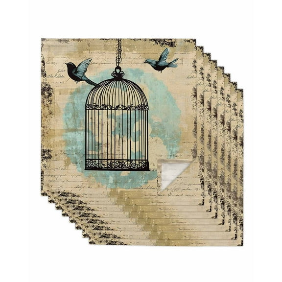 Hokiten Kitchen Dinner Napkins Set of 8 Teal Vintage Birds Cloth Napkins Reusable Washable Table Napkins for Weddings Cocktail Parties Holiday Table Decor 20x20 Inch