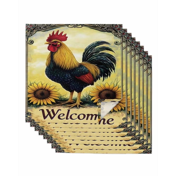 Hokiten Kitchen Dinner Napkins Set of 8 Yellow Retro Rooster Cloth Napkins Reusable Washable Table Napkins for Weddings Cocktail Parties Holiday Table Decor 20x20 Inch