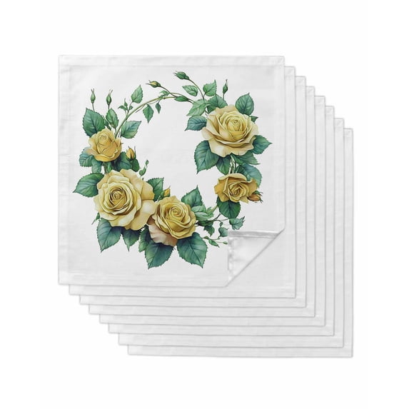 Hokiten Kitchen Dinner Napkins Set of 8 Yellow Rose Cloth Napkins Reusable Washable Table Napkins for Weddings Cocktail Parties Holiday Table Decor 20x20 Inch