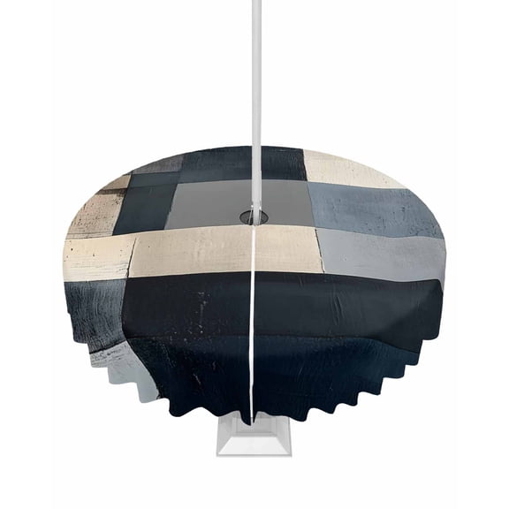 Hokiten Outdoor Tablecloths with Umbrella Hole & Zipper, Abstract Geometric Round Tablecloth 54 Inch, Blue Beige Gradient Oil Painting Art Waterproof Table Cloth, Patio/Pool/Picnic Table Covers