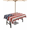 thumbnail image 1 of Hokiten Outdoor Tablecloths with Umbrella Hole & Zipper, American Flag Rectangle Tablecloth 52x70 Inch, Red Blue Star Stripes Rustic Farmhouse Wood Waterproof Table Cloth, Patio/Pool Table Covers, 1 of 7