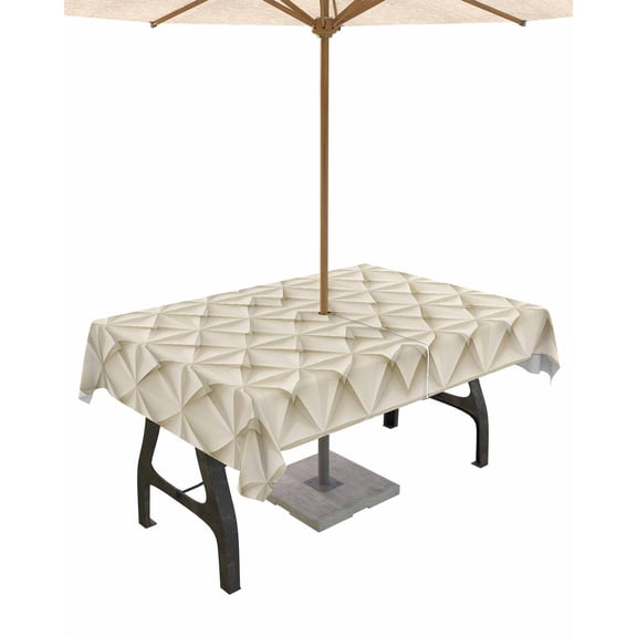 Hokiten Outdoor Tablecloths with Umbrella Hole & Zipper, Beige Geometric Rectangle Tablecloth 52x70 Inch, Simplistic Chic Rustic Hexagon Pattern Waterproof Table Cloth, Patio/Pool Table Covers