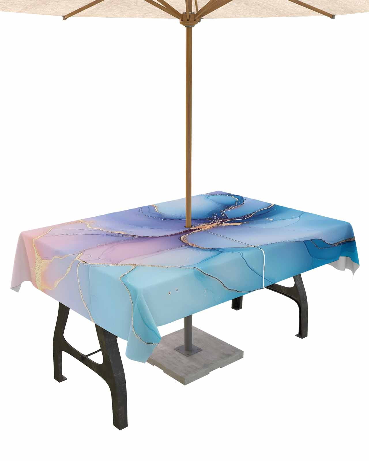 Pool Table Tablecloth Hokiten Outdoor Tablecloths with Umbrella Hole & Zipper, Blue Gold ...