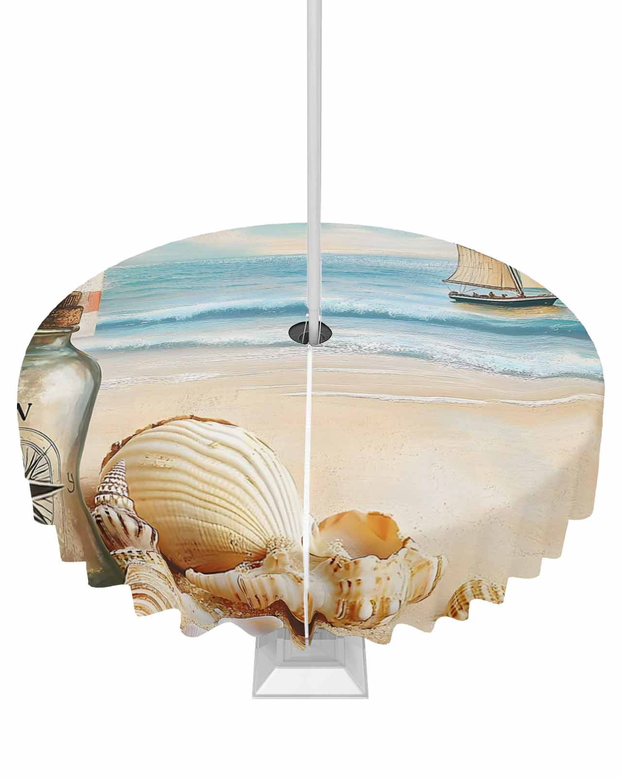 Shell Table Clothes Hokiten Outdoor Tablecloths with Umbrella Hole & Zipper, Coastal Beach ...