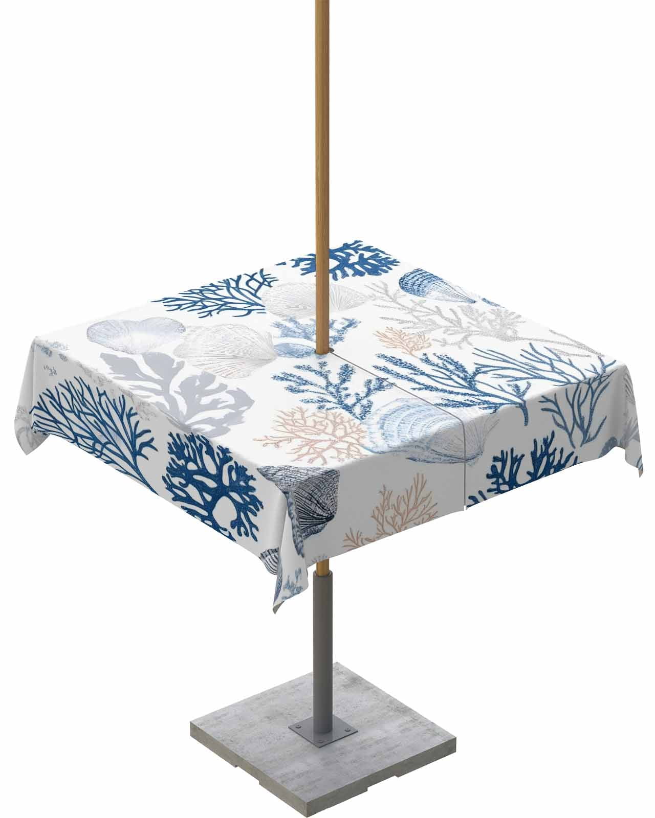 Shell Table Clothes Hokiten Outdoor Tablecloths with Umbrella Hole & Zipper, Coastal Blue ...