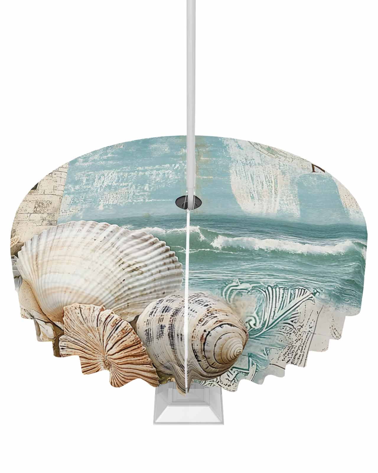 Shell Table Clothes Hokiten Outdoor Tablecloths with Umbrella Hole & Zipper, Coastal ...