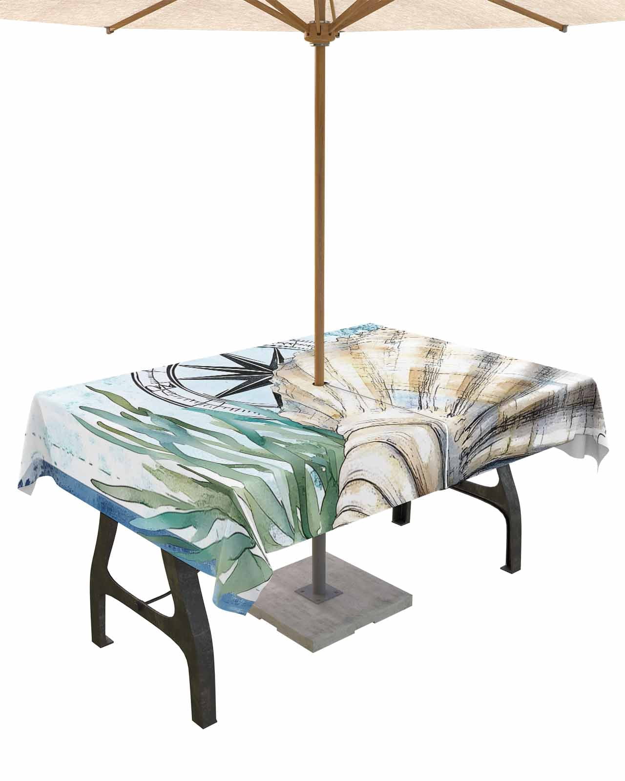 Pool Table Tablecloth Hokiten Outdoor Tablecloths with Umbrella Hole & Zipper, Coastal Ocean ...