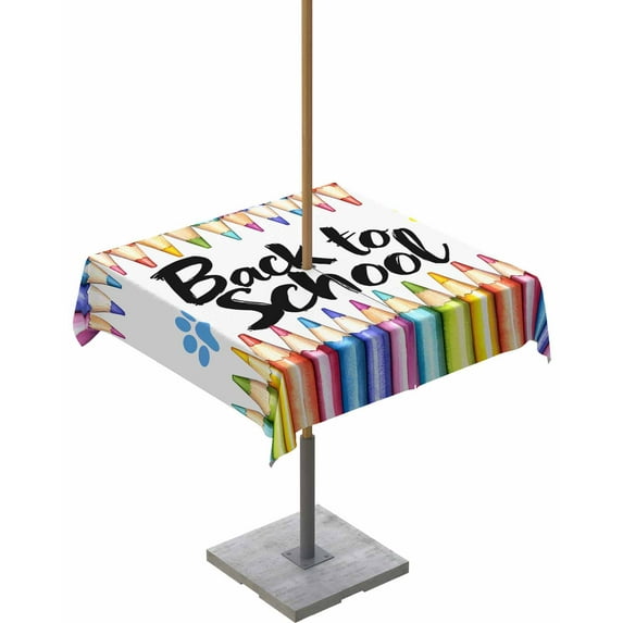 Hokiten Outdoor Tablecloths with Umbrella Hole & Zipper, Colorful Pencils 54x54 Inch Square Tablecloths, Dog Paws Back to School Cute Waterproof Table Cloth, Patio/Pool/Picnic Table Covers