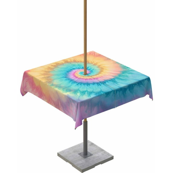 Hokiten Outdoor Tablecloths with Umbrella Hole & Zipper, Colorful Tie Dye 54x54 Inch Square Tablecloths, Rainbow Ombre Abstract Pattern Art Waterproof Table Cloth, Patio/Pool/Picnic Table Covers