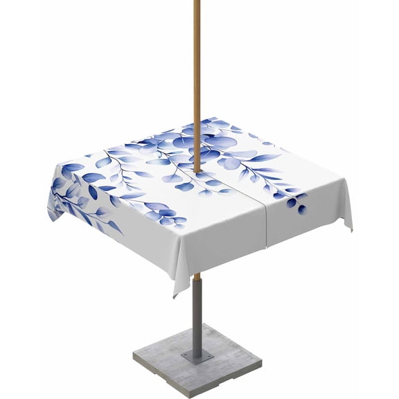 Hokiten Outdoor Tablecloths with Umbrella Hole & Zipper, Eucalyptus Leaves Blue 60x60 Inch Square Tablecloths, Watercolor Spring Botanical Waterproof Table Cloth, Patio/Pool/Picnic Table Covers