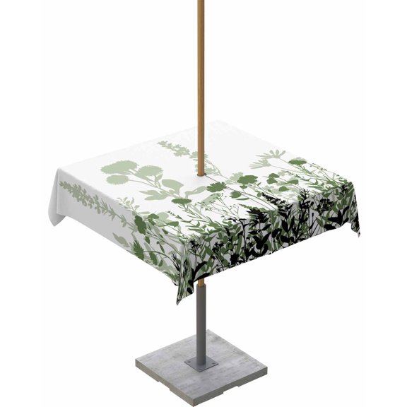 Hokiten Outdoor Tablecloths with Umbrella Hole & Zipper, Green Floral 60x60 Inch Square Tablecloths, Spring Flowers Herb Silhouette Farmhouse Waterproof Table Cloth, Patio/Pool/Picnic Table Covers