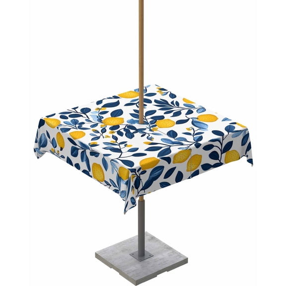Hokiten Outdoor Tablecloths with Umbrella Hole & Zipper, Lemon 54x54 Inch Square Tablecloths, Fruit Leaf Branch Summer Spring Pastoral Waterproof Table Cloth, Patio/Pool/Picnic Table Covers