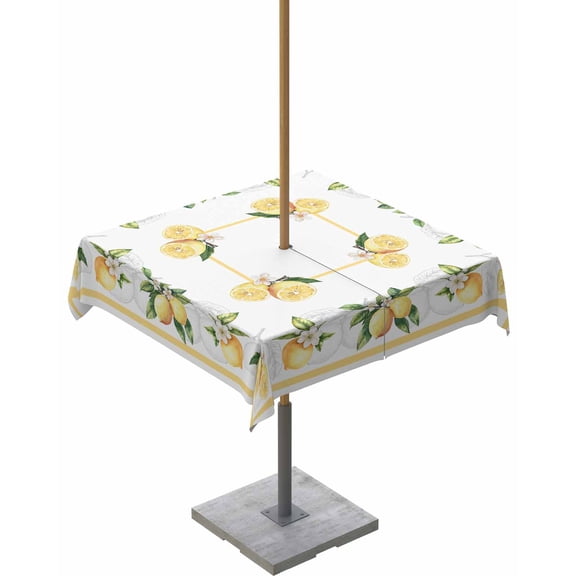 Hokiten Outdoor Tablecloths with Umbrella Hole & Zipper, Lemon Yellow 54x54 Inch Square Tablecloths, Modern Country Flower Floral Summer Spring Waterproof Table Cloth, Patio/Pool/Picnic Table Covers