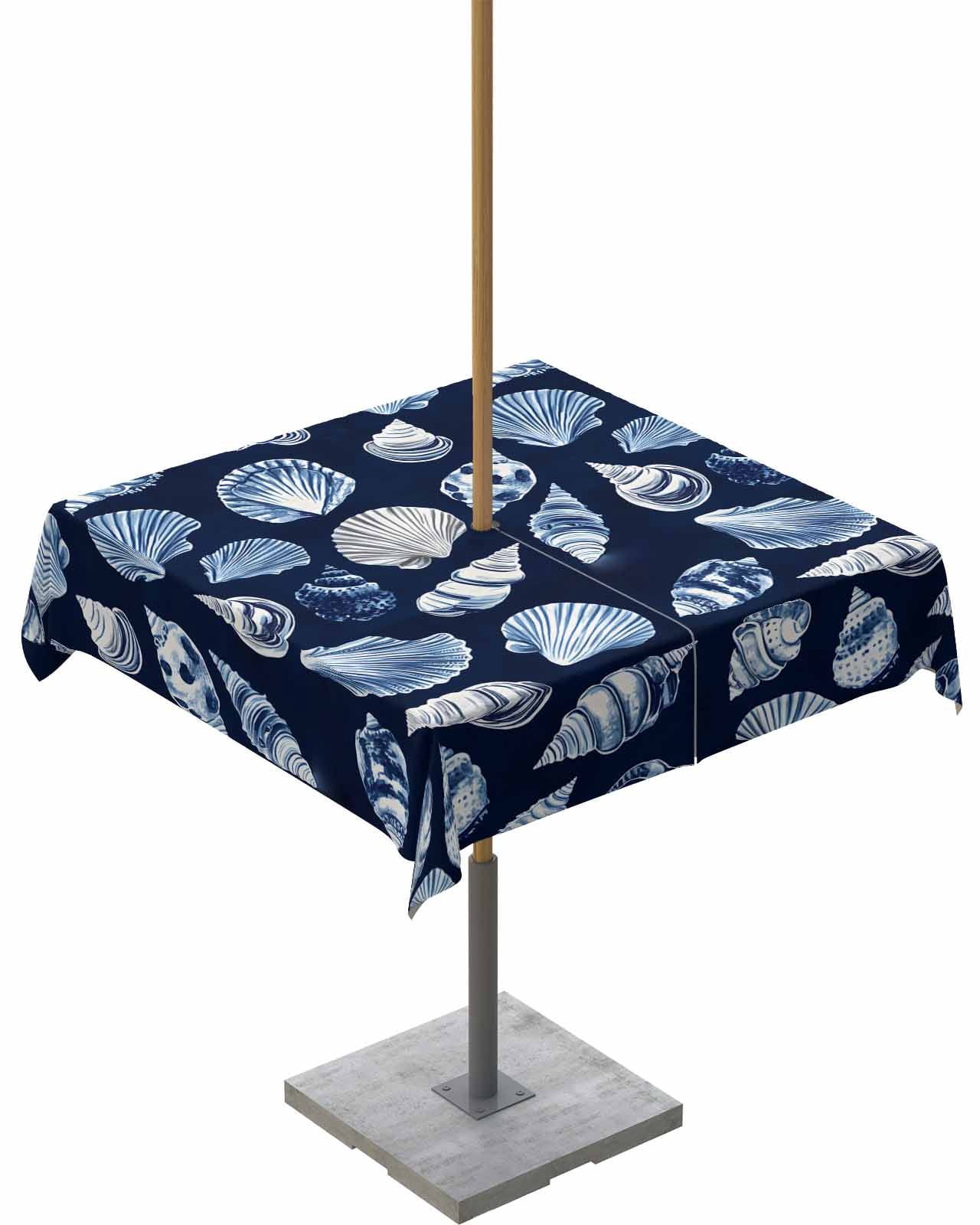 Shell Table Clothes Hokiten Outdoor Tablecloths with Umbrella Hole & Zipper, Navy Blue ...
