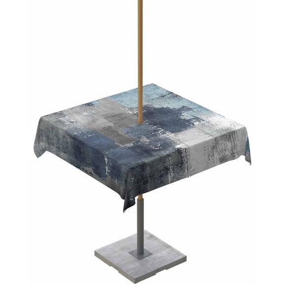 Hokiten Outdoor Tablecloths with Umbrella Hole & Zipper, Navy Blue Grey 60x60 Inch Square Tablecloths, Modern Oil Painted Abstract Art Aesthetics Waterproof Table Cloth, Patio/Pool Table Covers