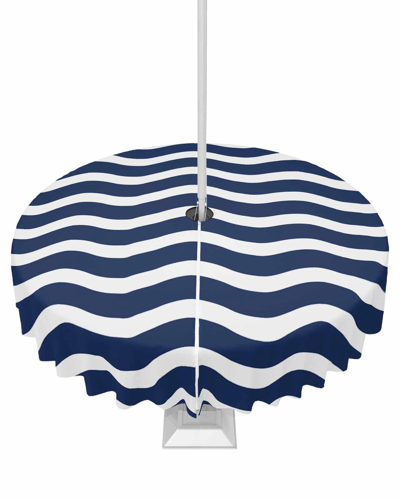 Round Ripple Cloth Hokiten Outdoor Tablecloths with Umbrella Hole & Zipper, Navy Blue ...