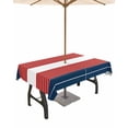thumbnail image 1 of Hokiten Outdoor Tablecloths with Umbrella Hole & Zipper, Navy Blue Red Stripe Tablecloth Rectangle 60x84 Inch, Modern Art Horizontal Striped Waterproof Table Cloth, Patio/Pool/Picnic Table Covers, 1 of 7