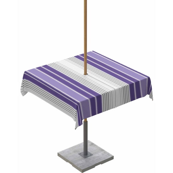 Hokiten Outdoor Tablecloths with Umbrella Hole & Zipper, Purple Gray Stripes 60x60 Inch Square Tablecloths, Modern Simple Abstract Vertical Lines Waterproof Table Cloth, Patio/Pool Table Covers