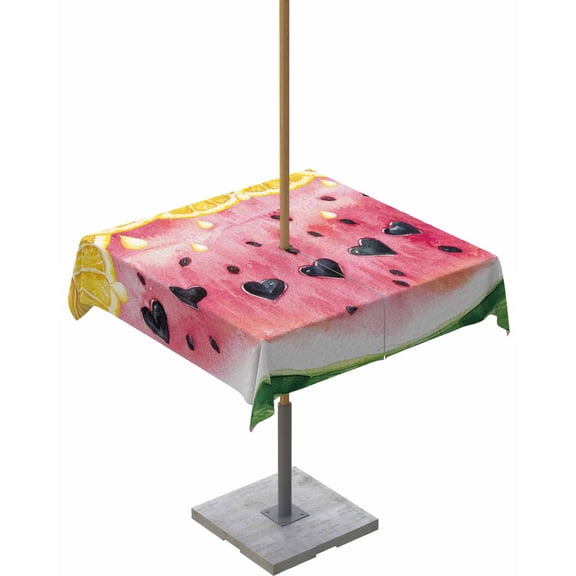 Hokiten Outdoor Tablecloths with Umbrella Hole & Zipper, Red Watermelon 54x54 Inch Square Tablecloths, Yellow Lemon Summer Fruit Country Waterproof Table Cloth, Patio/Pool/Picnic Table Covers