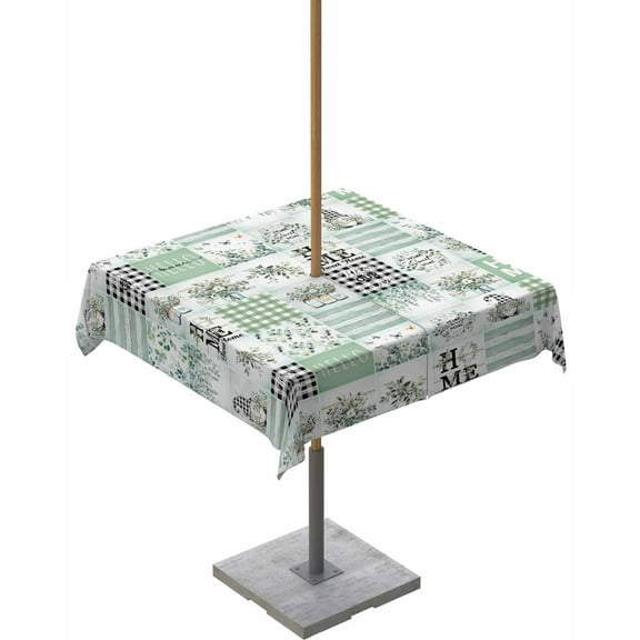Hokiten Outdoor Tablecloths with Umbrella Hole & Zipper, Sage Green Coastal 54x54 Inch Square Tablecloths, Turtle Nautical Anchor Starfish Coral Waterproof Table Cloth, Patio/Pool Table Covers