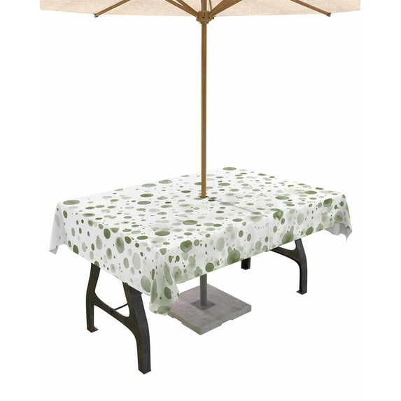 Hokiten Outdoor Tablecloths with Umbrella Hole & Zipper, Sage Green Polka Dot Rectangle Tablecloth 60x120 Inch, Modern Art Abstract Watercolor Dot Waterproof Table Cloth, Patio/Pool Table Covers
