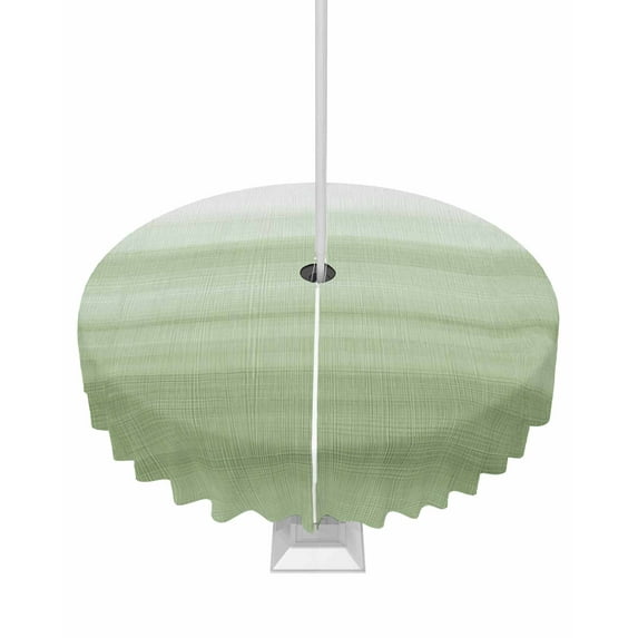 Hokiten Outdoor Tablecloths with Umbrella Hole & Zipper, Sage Green White Ombre Round Tablecloths 60 Inch, Country Modern Stripes Lines Waterproof Table Cloth, Patio/Pool/Picnic Table Covers