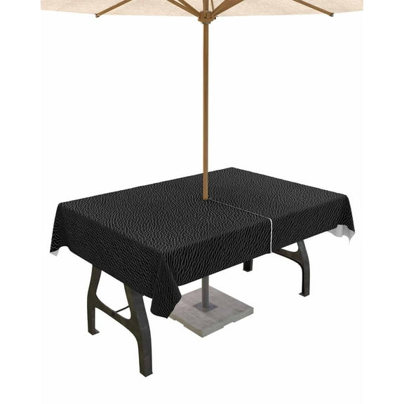 Hokiten Outdoor Tablecloths with Umbrella Hole & Zipper, Solid Black 54x80 Inch Tablecloth Rectangle, Retro Minimalism Abstract Denim Texture Waterproof Table Cloth, Patio/Pool/Picnic Table Covers