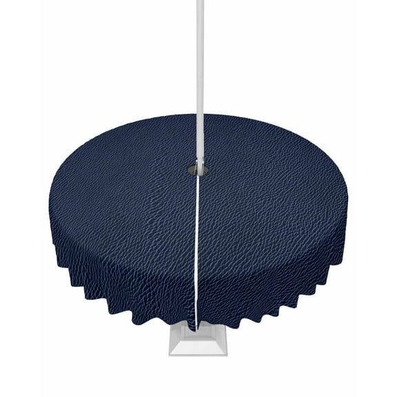 Hokiten Outdoor Tablecloths with Umbrella Hole & Zipper, Solid Dark Blue Round Tablecloth 54 Inch, Minimalism Abstract Denim Texture Waterproof Table Cloth, Patio/Pool/Picnic Table Covers