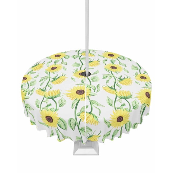 Hokiten Outdoor Tablecloths with Umbrella Hole & Zipper, Spring Yellow Sunflower Round Tablecloth 54 Inch, Vintage Floral Botanical Country Waterproof Table Cloth, Patio/Pool/Picnic Table Covers