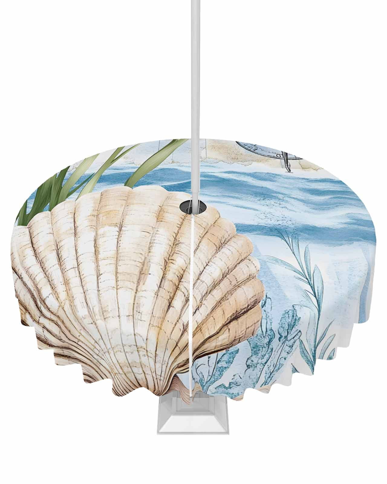 Shell Table Clothes Hokiten Outdoor Tablecloths with Umbrella Hole & Zipper, Summer Ocean ...
