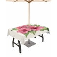 thumbnail image 1 of Hokiten Outdoor Tablecloths with Umbrella Hole & Zipper, Summer Red Flower Tablecloth Rectangle 60x84 Inch, Green Leaves Country Floral Pastoral Waterproof Table Cloth, Patio/Pool Table Covers, 1 of 7