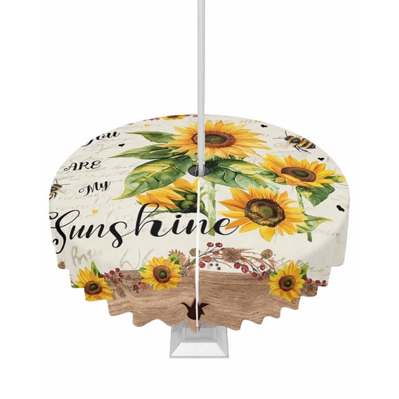Hokiten Outdoor Tablecloths with Umbrella Hole & Zipper, Sunflower Round Tablecloth 54 Inch, Vintage Summer Botanical Yellow Floral Pastoral Waterproof Table Cloth, Patio/Pool/Picnic Table Covers
