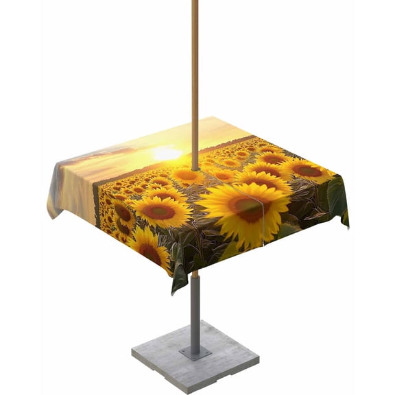 Hokiten Outdoor Tablecloths with Umbrella Hole & Zipper, Sunflowers 54x54 Inch Square Tablecloths, Farmhouse Natural Botanical Sunset Scenery Waterproof Table Cloth, Patio/Pool/Picnic Table Covers